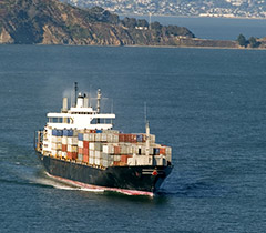 Cargo ship sailing on the ocean